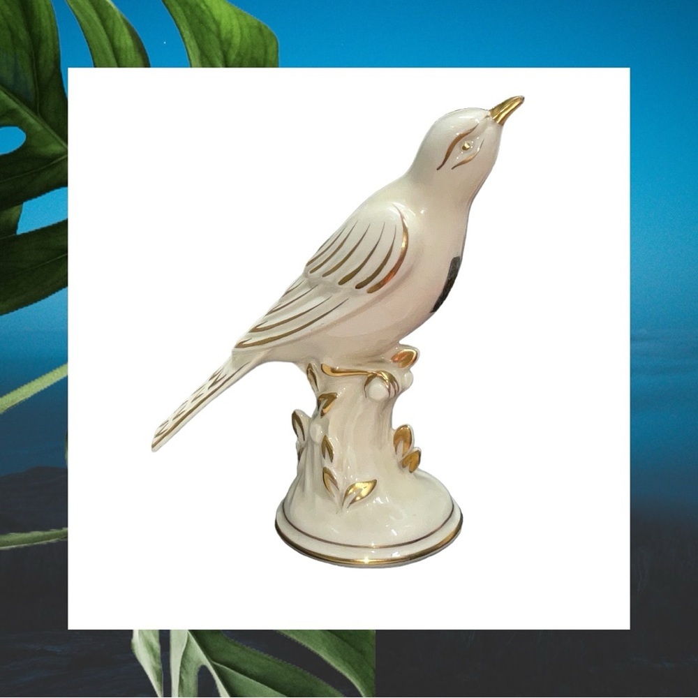 Princeton China Vintage Antique Glazed Porcelain Beige w Gold Accents Bird